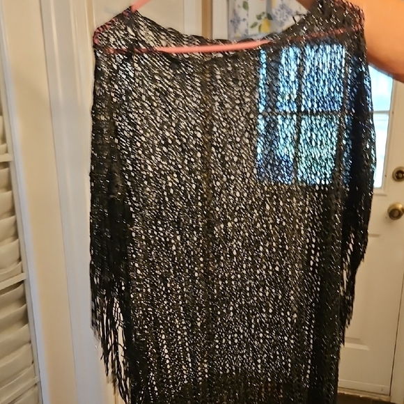 Black Fringe Knit Beach Cover up - Picture 2 of 3